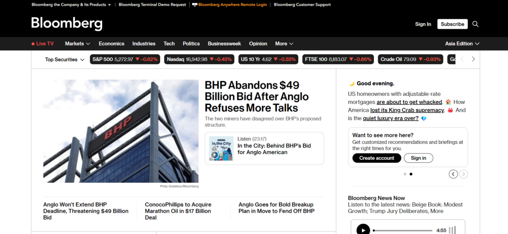 Bloomberg Trading News Website